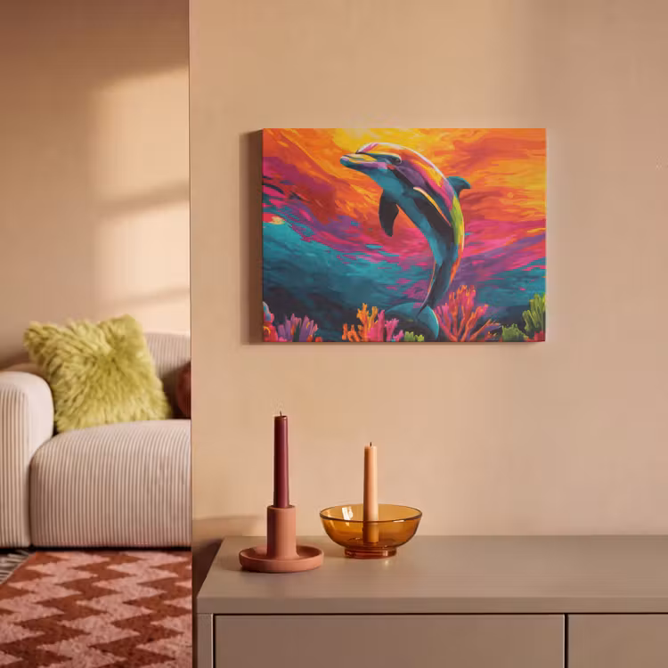 Akoestisch schilderij - Dolfijn - Kleurrijk - Oceaan - Koraal — 2