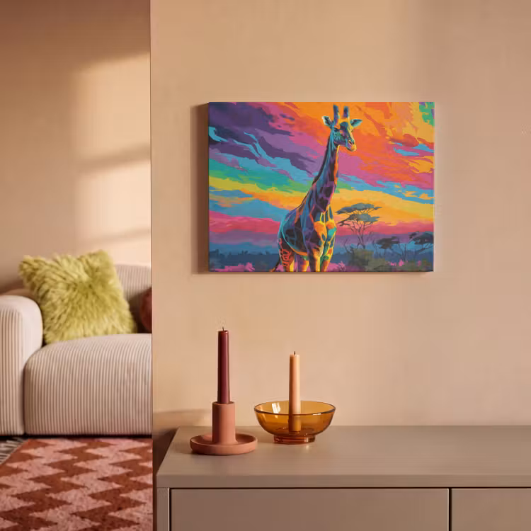 Akoestisch schilderij - Giraffe - Savanna - Lucht - Gekleurd — 2
