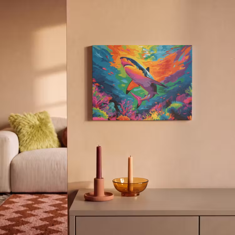 Akoestisch schilderij - Haai - Koraalrif - Abstract - Kleurrijk — 2