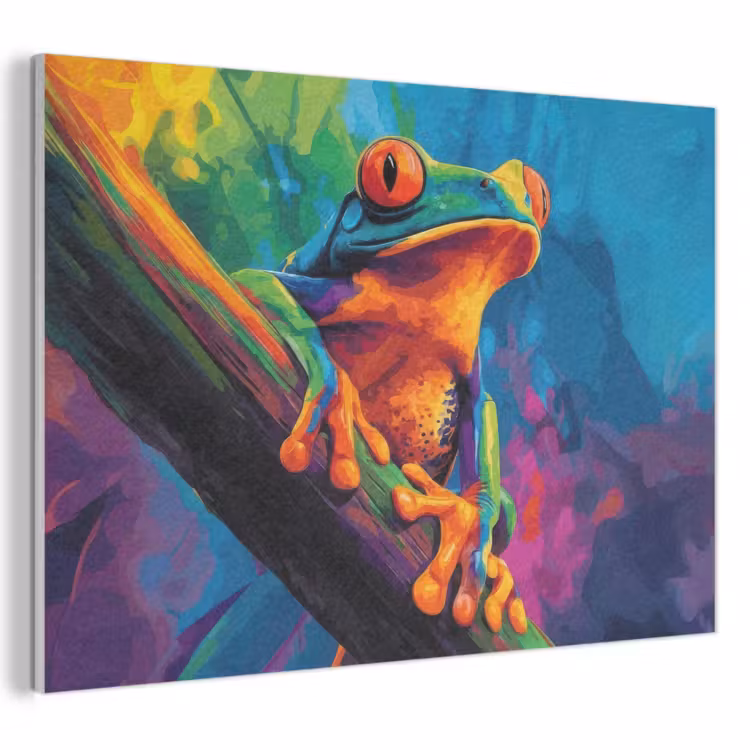Akoestisch schilderij - Kikker - Felgekleurd - Tak - Regenboog — 1