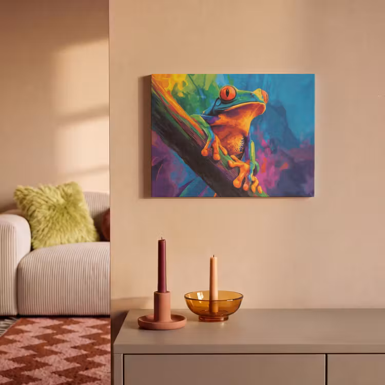 Akoestisch schilderij - Kikker - Felgekleurd - Tak - Regenboog — 2