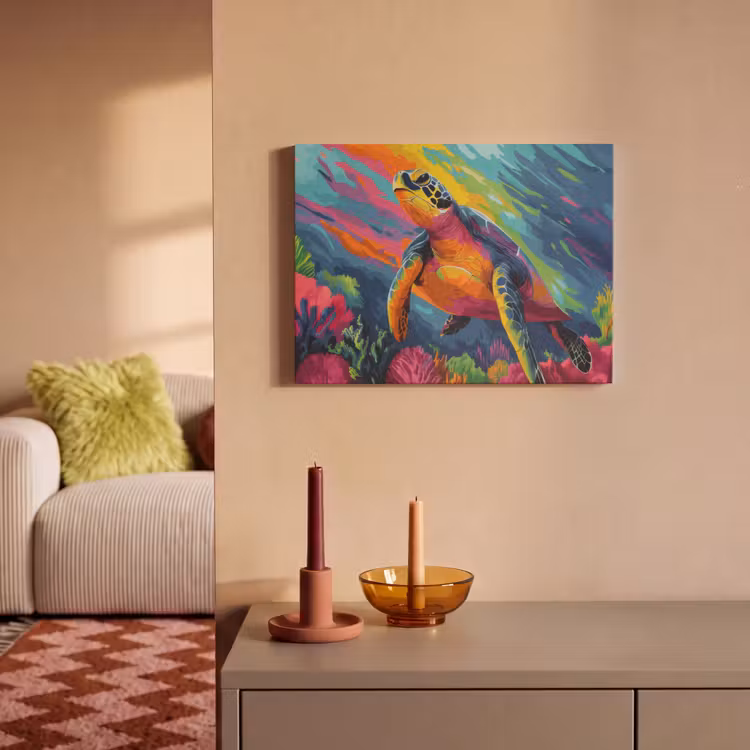Akoestisch schilderij - Koraal - Schildpad - Abstract - Water — 2