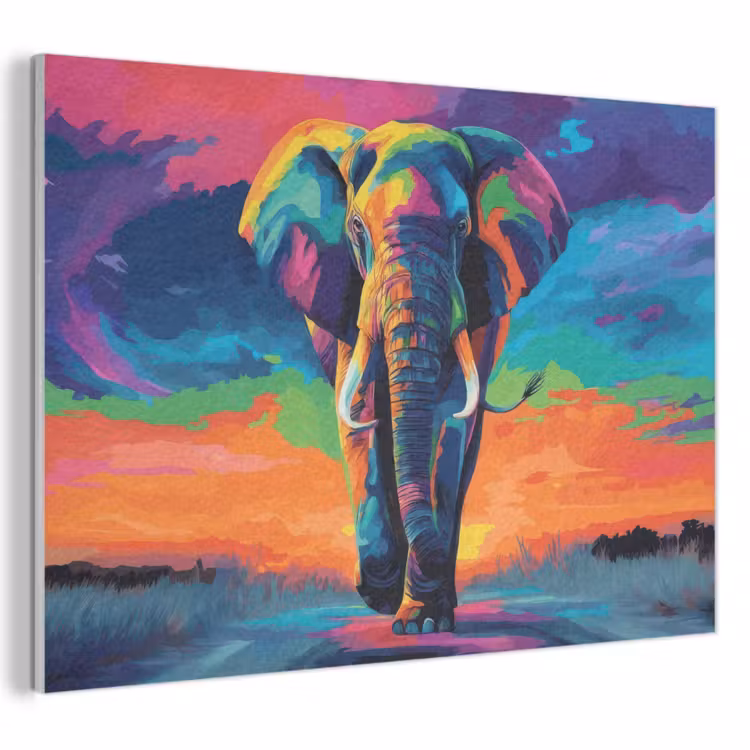 Akoestisch schilderij - Olifant - Kleurrijk - Lucht - Abstract — 1