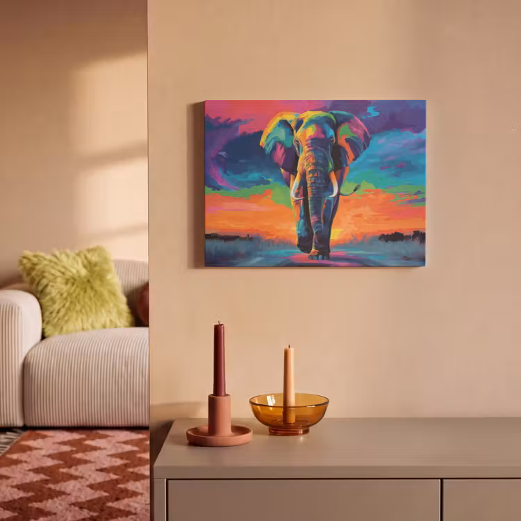Akoestisch schilderij - Olifant - Kleurrijk - Lucht - Abstract — 2
