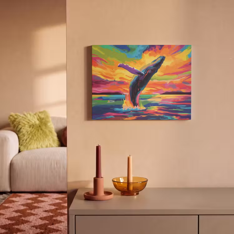 Akoestisch schilderij - Zonsondergang - Walvis - Geschilderd - Kleurrijk — 2
