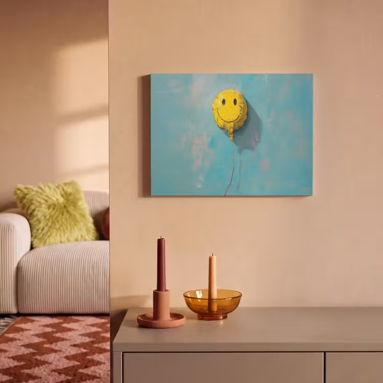 Akoestisch schilderij - Gele Smiley Folieballon — 2