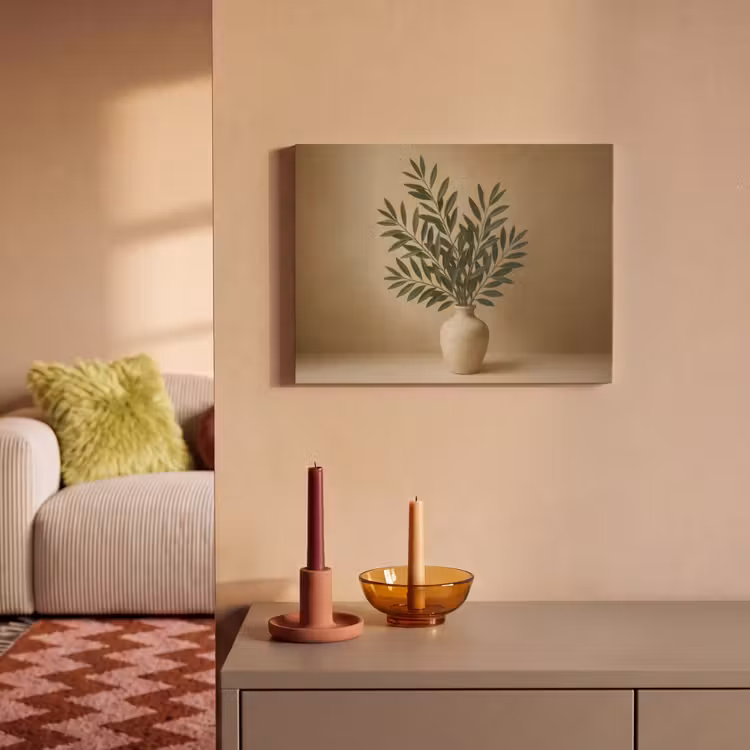 Akoestisch schilderij - Vaas - Olijftakken - Bladeren - Beige — 2