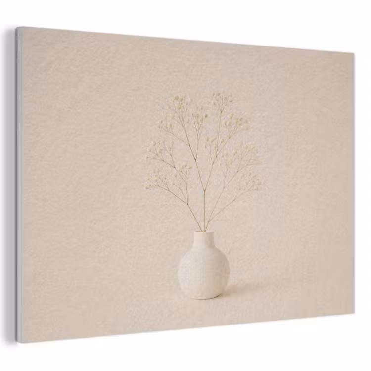Akoestisch schilderij - Vaas - Takken - Bloemetjes - Wit — 1