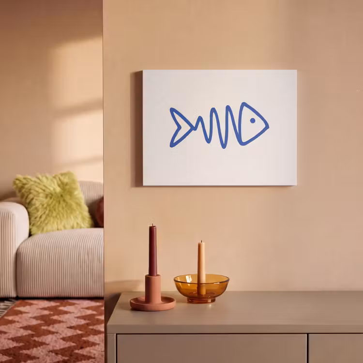 Akoestisch schilderij - Vis - Minimalistisch - Blauw - Lijn — 2