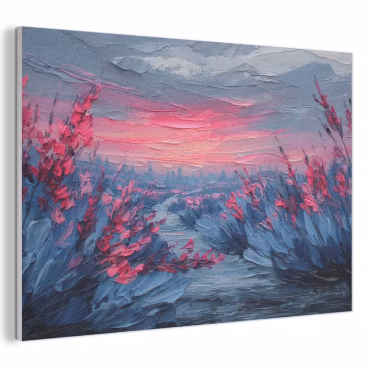 Akoestisch schilderij - Schilderij - Zonsondergang - Bloemen - Rivier — 1