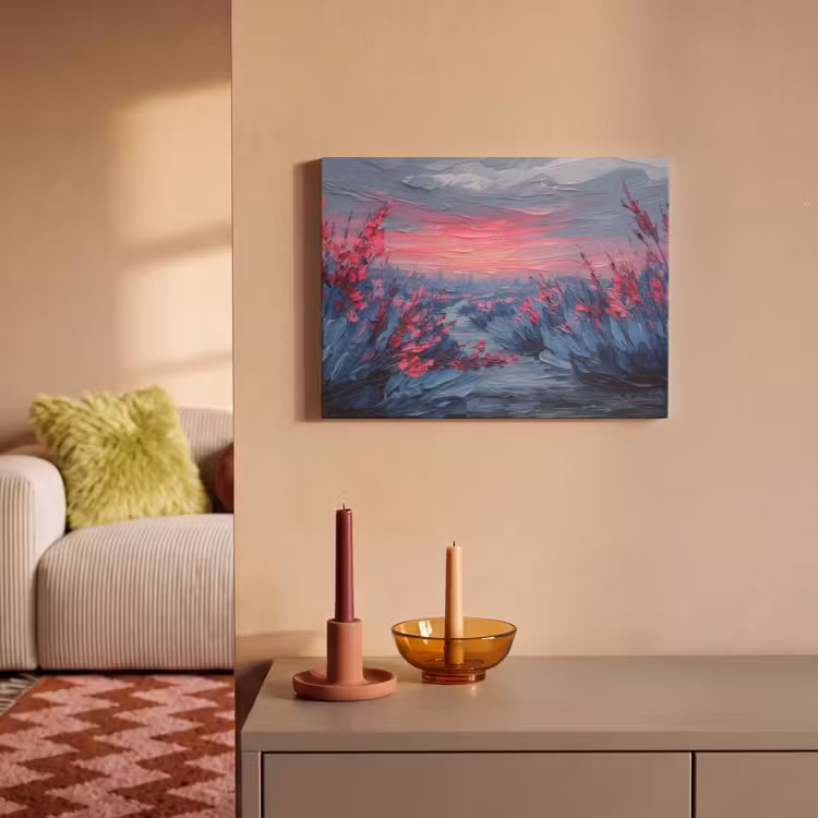 Akoestisch schilderij - Schilderij - Zonsondergang - Bloemen - Rivier — 2