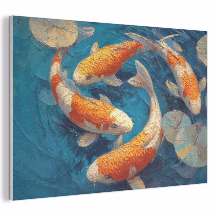 Akoestisch schilderij - Vissen - Waterlelies - Oranje - Water — 1