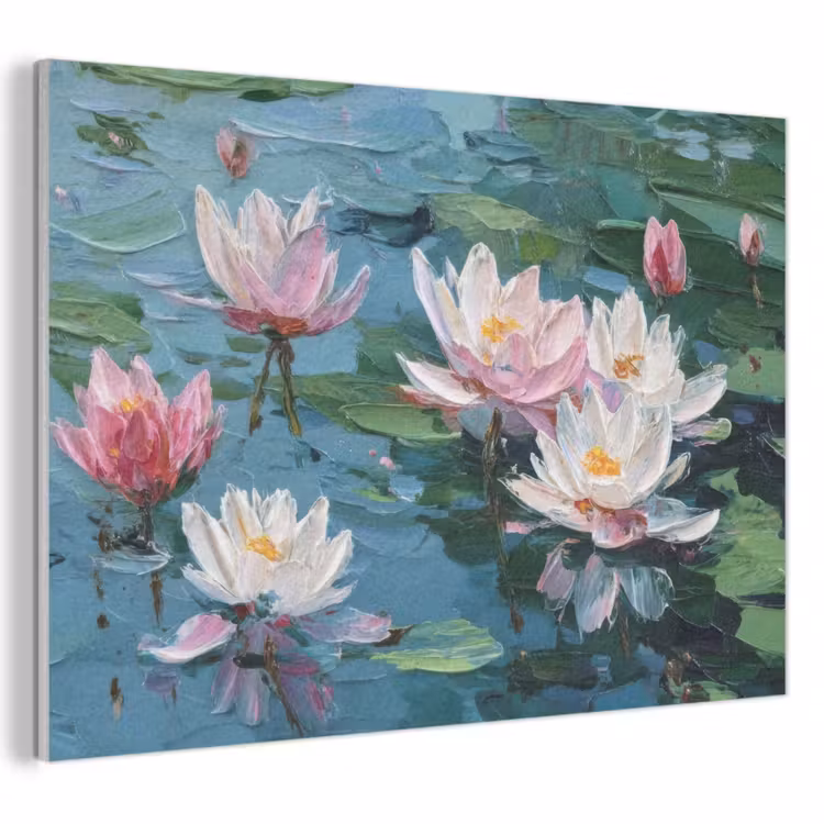 Akoestisch schilderij - Waterlelies - Bloemen - Roze - Water — 1