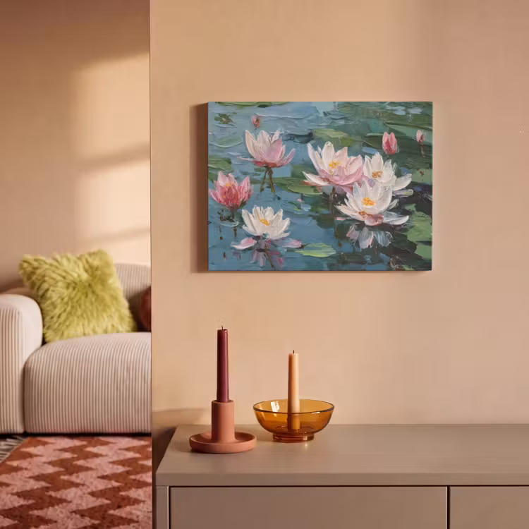 Akoestisch schilderij - Waterlelies - Bloemen - Roze - Water — 2