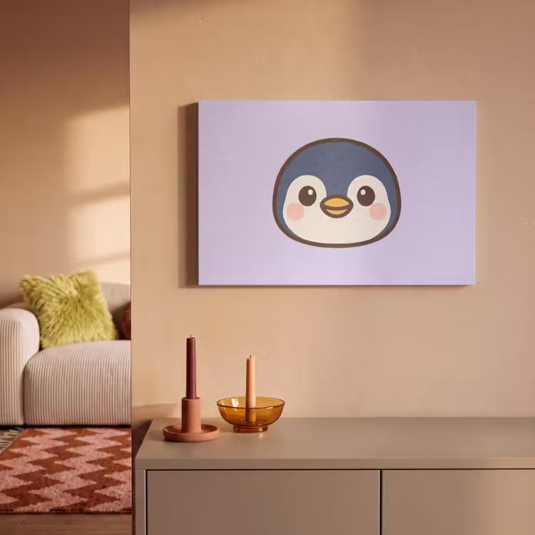 Akoestisch schilderij - Pinguïn Kawaii Lila — 2