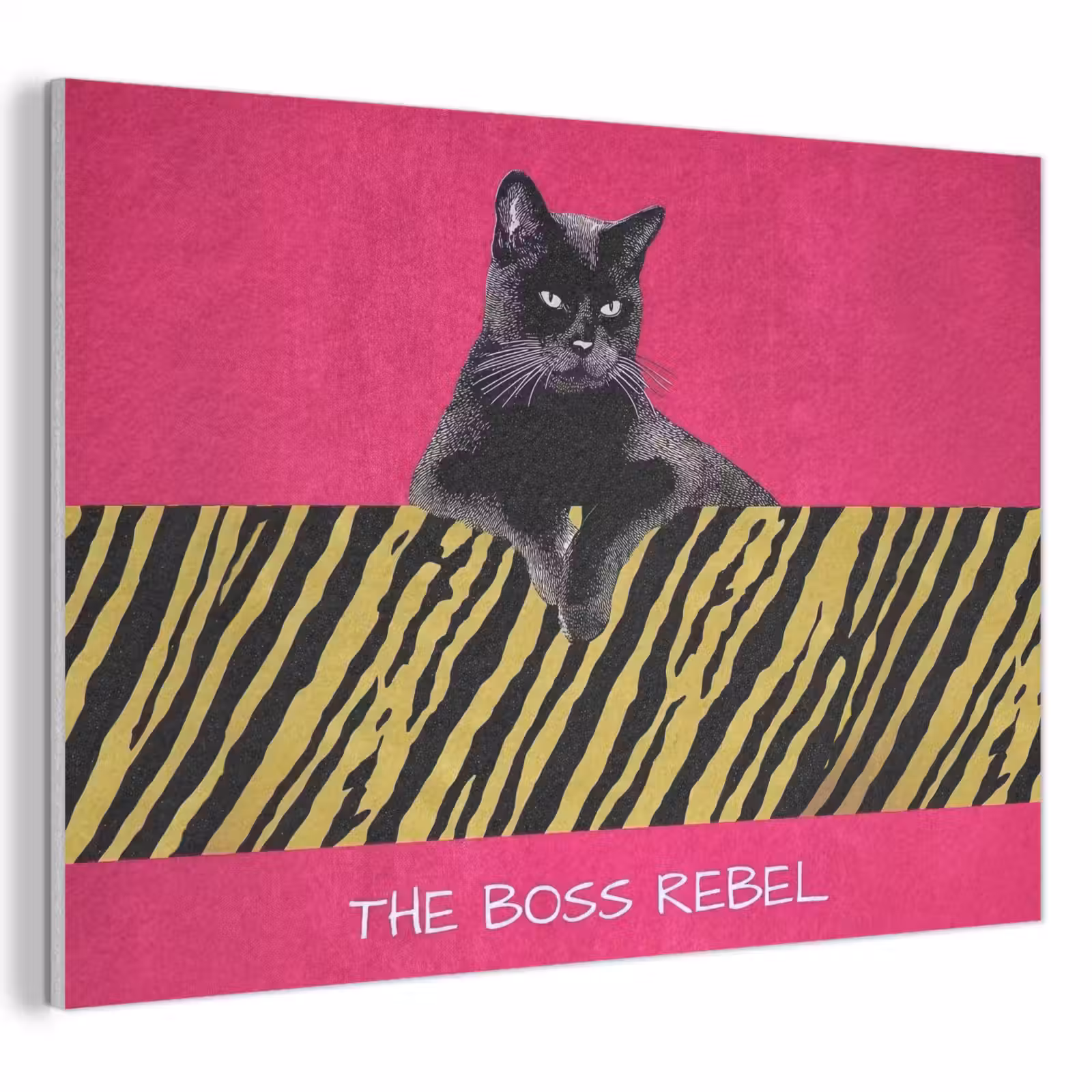 Akoestisch schilderij - Kat - Baas - Roze - Tijgerprint — 1