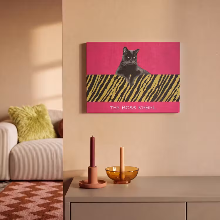 Akoestisch schilderij - Kat - Baas - Roze - Tijgerprint — 2