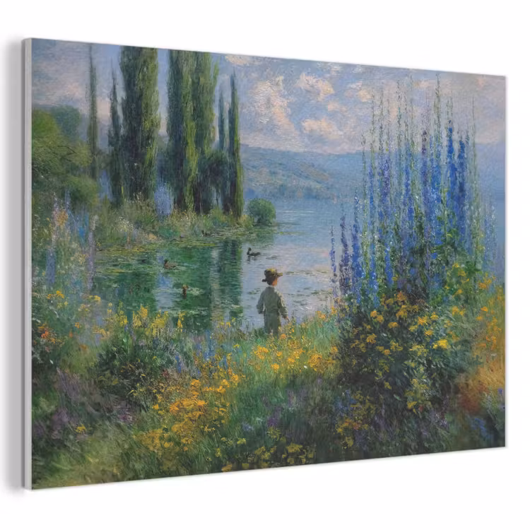 Akoestisch schilderij - Bloemen - Meer - Bergen - Groen — 1