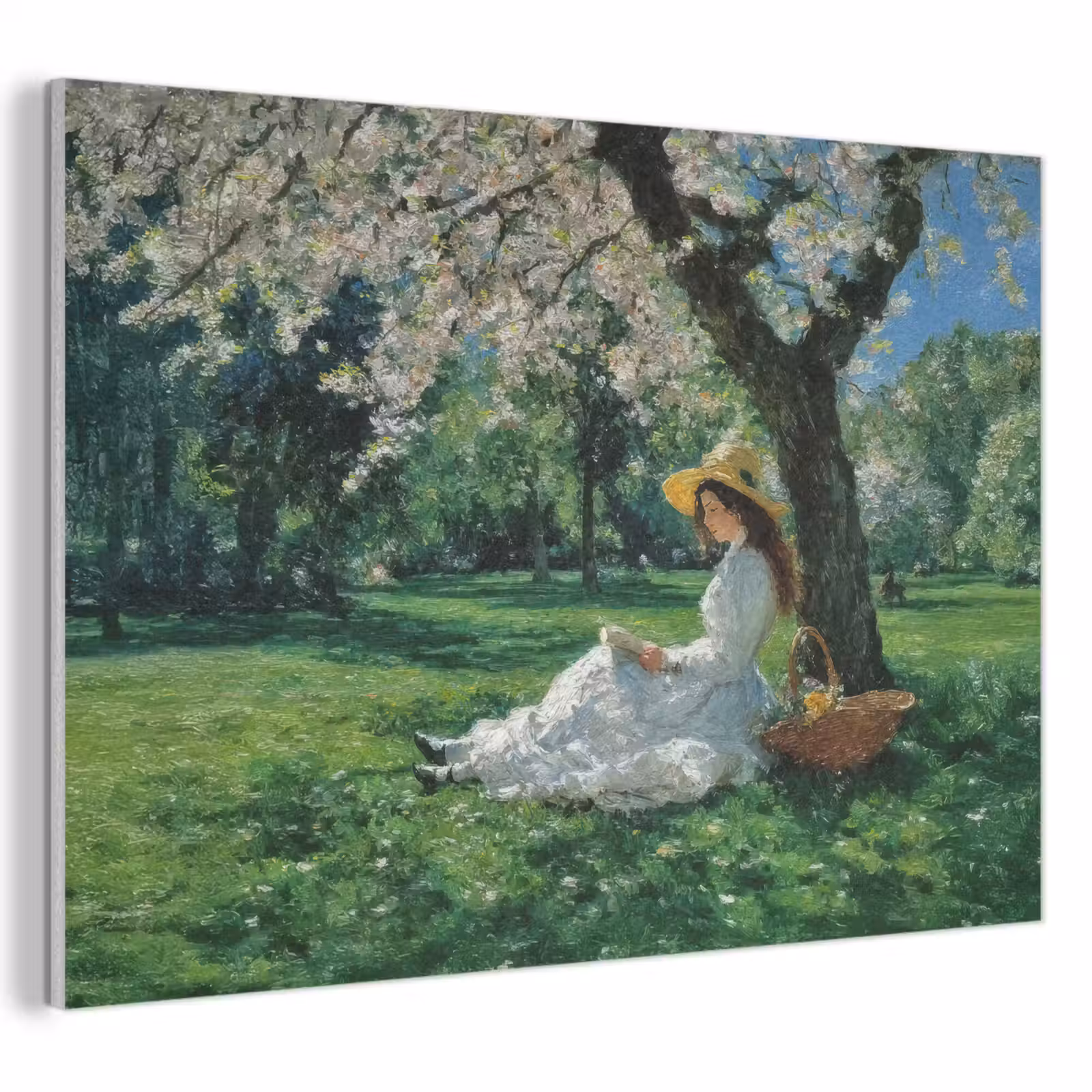 Akoestisch schilderij - Vrouw - Boom - Boek - Mandje — 1