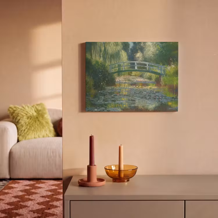 Akoestisch schilderij - Brug - Hout - Vijver - Waterlelies — 2