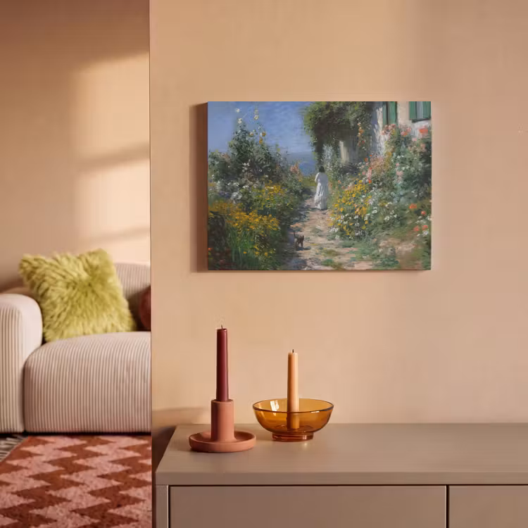Akoestisch schilderij - Kat - Vrouw - Bloemen - Huis — 2