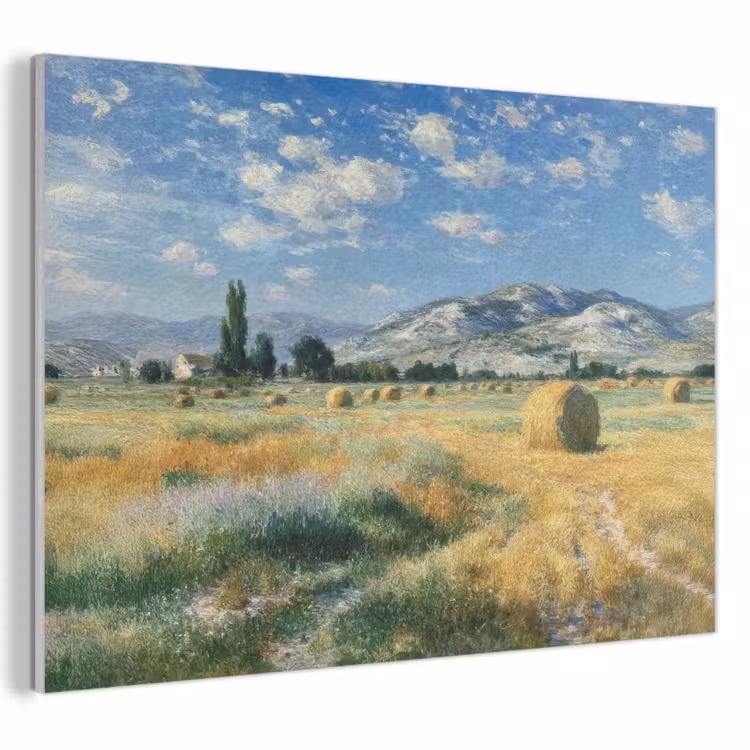 Akoestisch schilderij - Landschap - Strobalen - Bergen - Wolken — 1