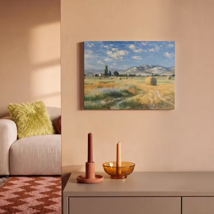 Akoestisch schilderij - Landschap - Strobalen - Bergen - Wolken — 2