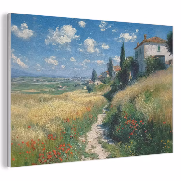 Akoestisch schilderij - Zandpad - Huis - Bomen - Grasveld — 1