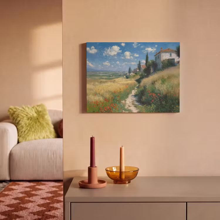 Akoestisch schilderij - Zandpad - Huis - Bomen - Grasveld — 2