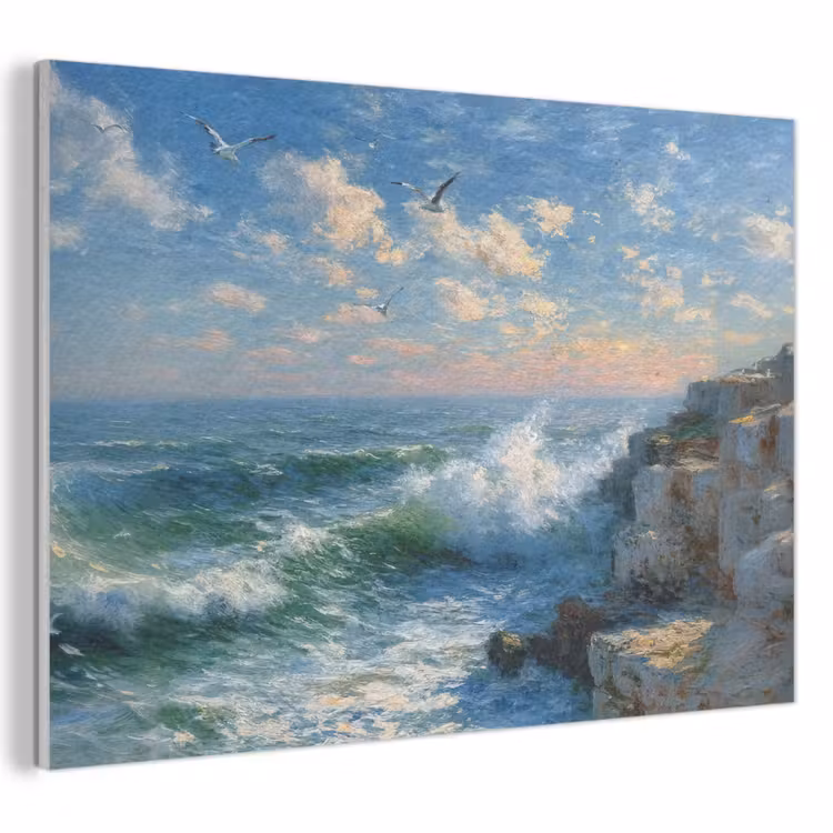Akoestisch schilderij - Zee - Golven - Rotsen - Meeuwen — 1