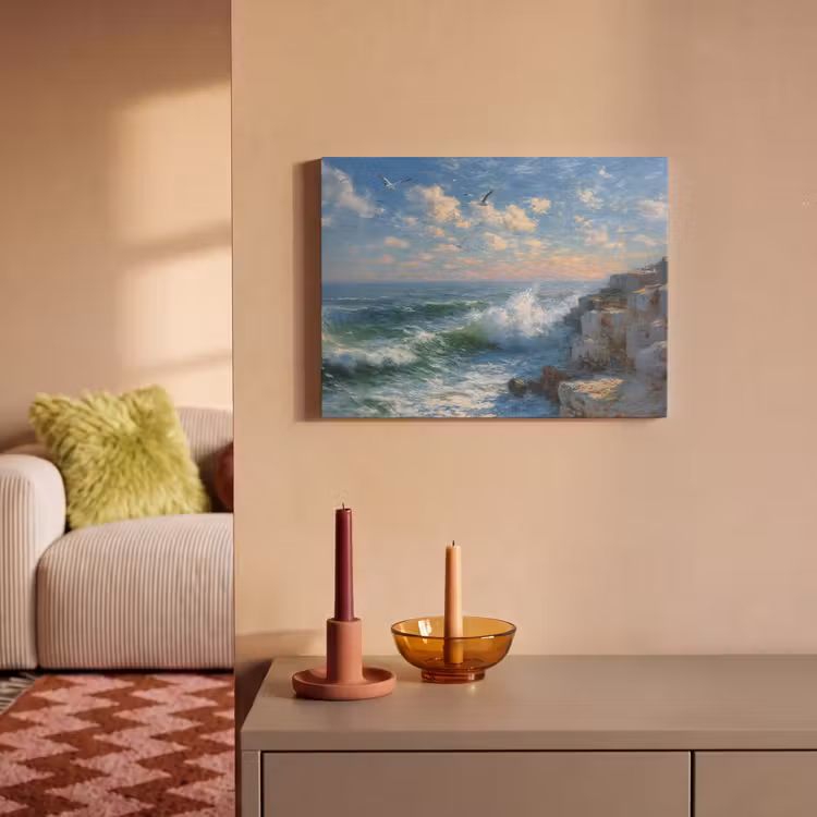 Akoestisch schilderij - Zee - Golven - Rotsen - Meeuwen — 2