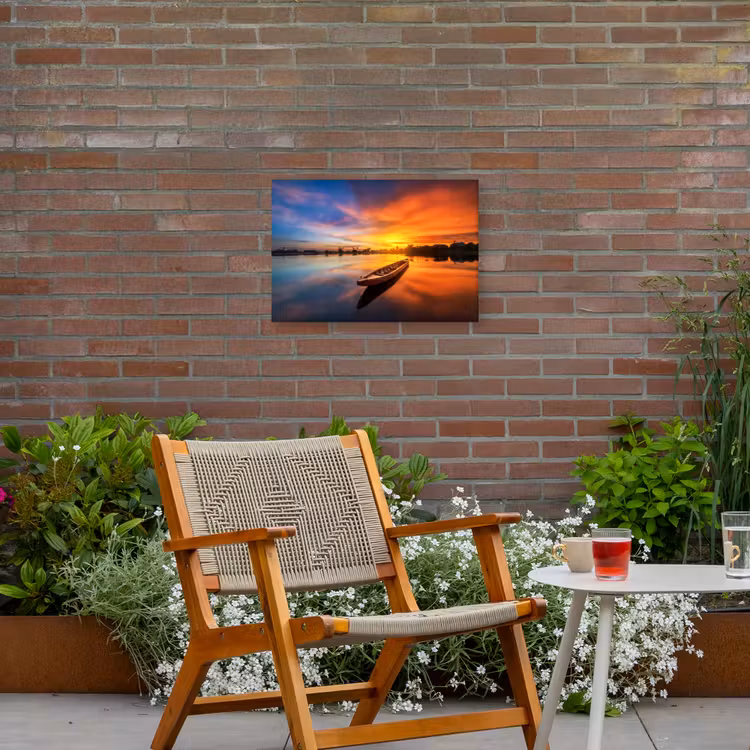 Buiten canvas - Boot - Water - Zonsondergang - Oranje - Water — 2