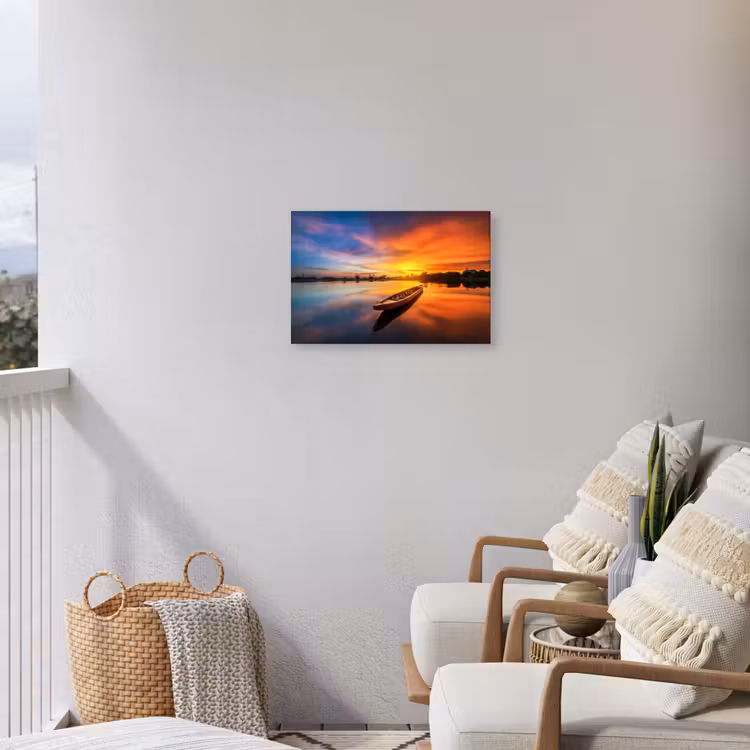 Buiten canvas - Boot - Water - Zonsondergang - Oranje - Water — 4