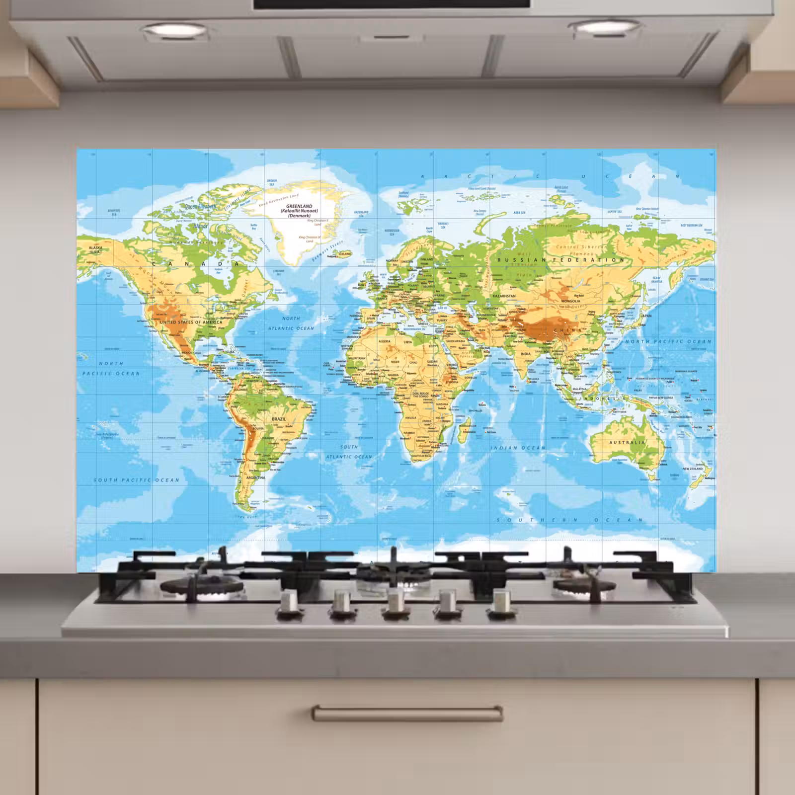Spatscherm keuken - Wereldkaart - Staatkundig - Blauw - Aarde - Educatief — 1