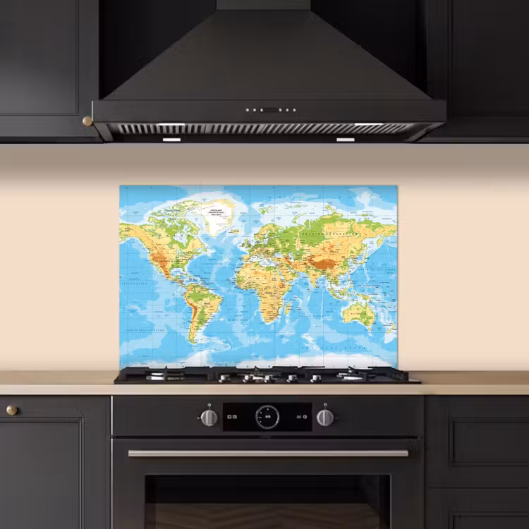 Spatscherm keuken - Wereldkaart - Staatkundig - Blauw - Aarde - Educatief — 2