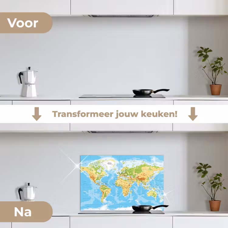 Spatscherm keuken - Wereldkaart - Staatkundig - Blauw - Aarde - Educatief — 3