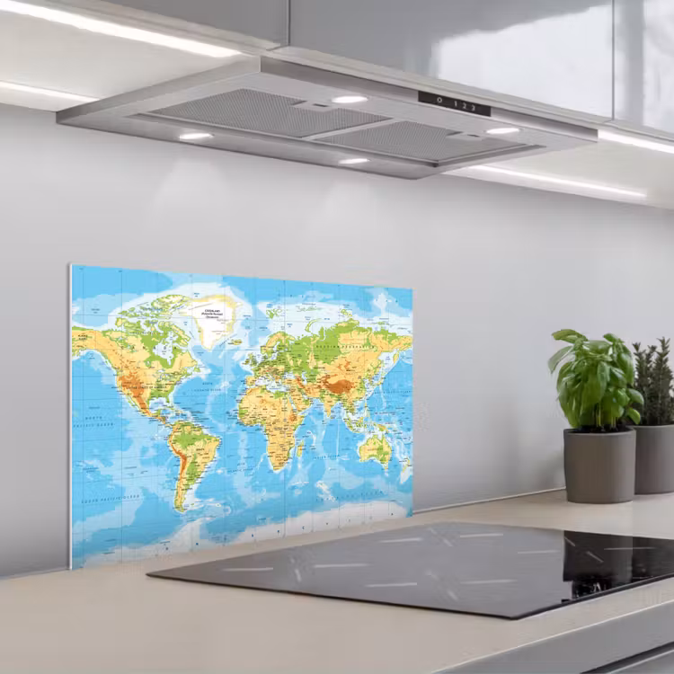 Spatscherm keuken - Wereldkaart - Staatkundig - Blauw - Aarde - Educatief — 5