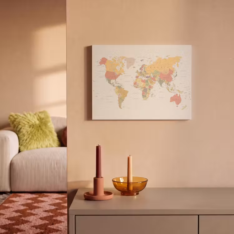 Akoestisch schilderij - Wereldkaart - Realistisch - Beige — 2