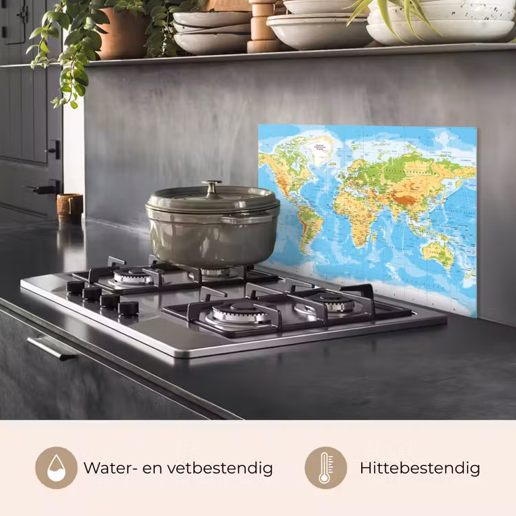 Spatscherm keuken - Wereldkaart - Staatkundig - Blauw - Aarde - Educatief — 7
