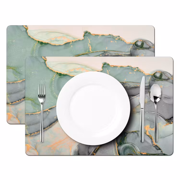 Placemat - 6 stuks - Goud - Marmer - Groen - luxe - Glitter - Marmerlook — 2