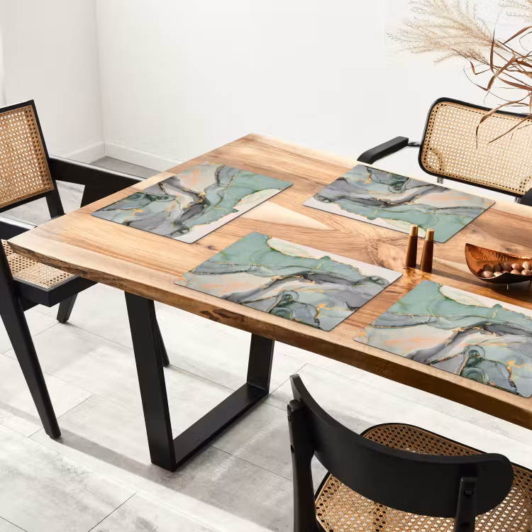 Placemat - 6 stuks - Goud - Marmer - Groen - luxe - Glitter - Marmerlook — 5