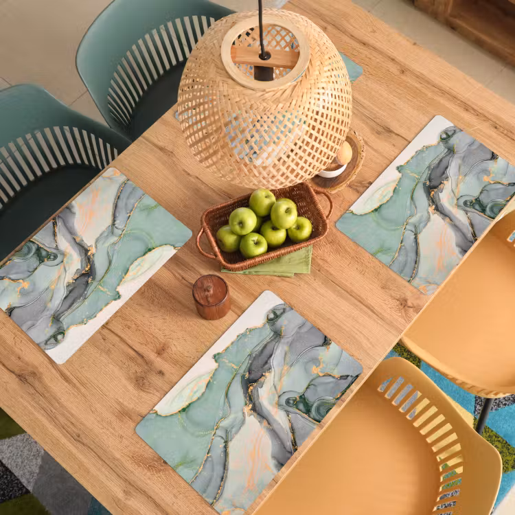 Placemat - 6 stuks - Goud - Marmer - Groen - luxe - Glitter - Marmerlook — 6