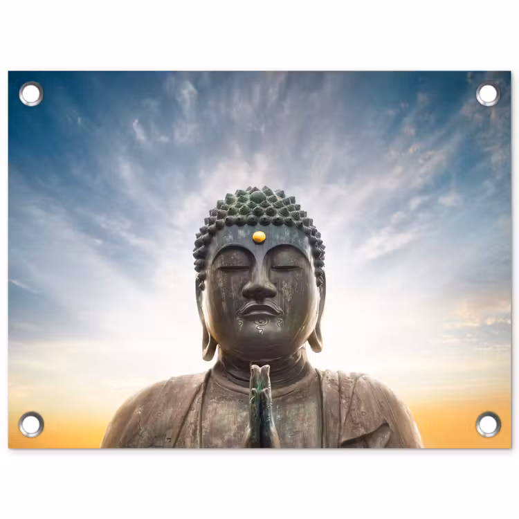 Tuinposter - Boeddha hoofd - Buddha - Lucht - Spiritueel - Meditatie — 1