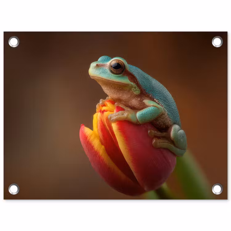 Tuinposter - Close-up - Kikker - Tulp - Rood — 1