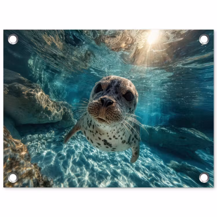 Tuinposter - Zeehond - Water - Blauw — 1