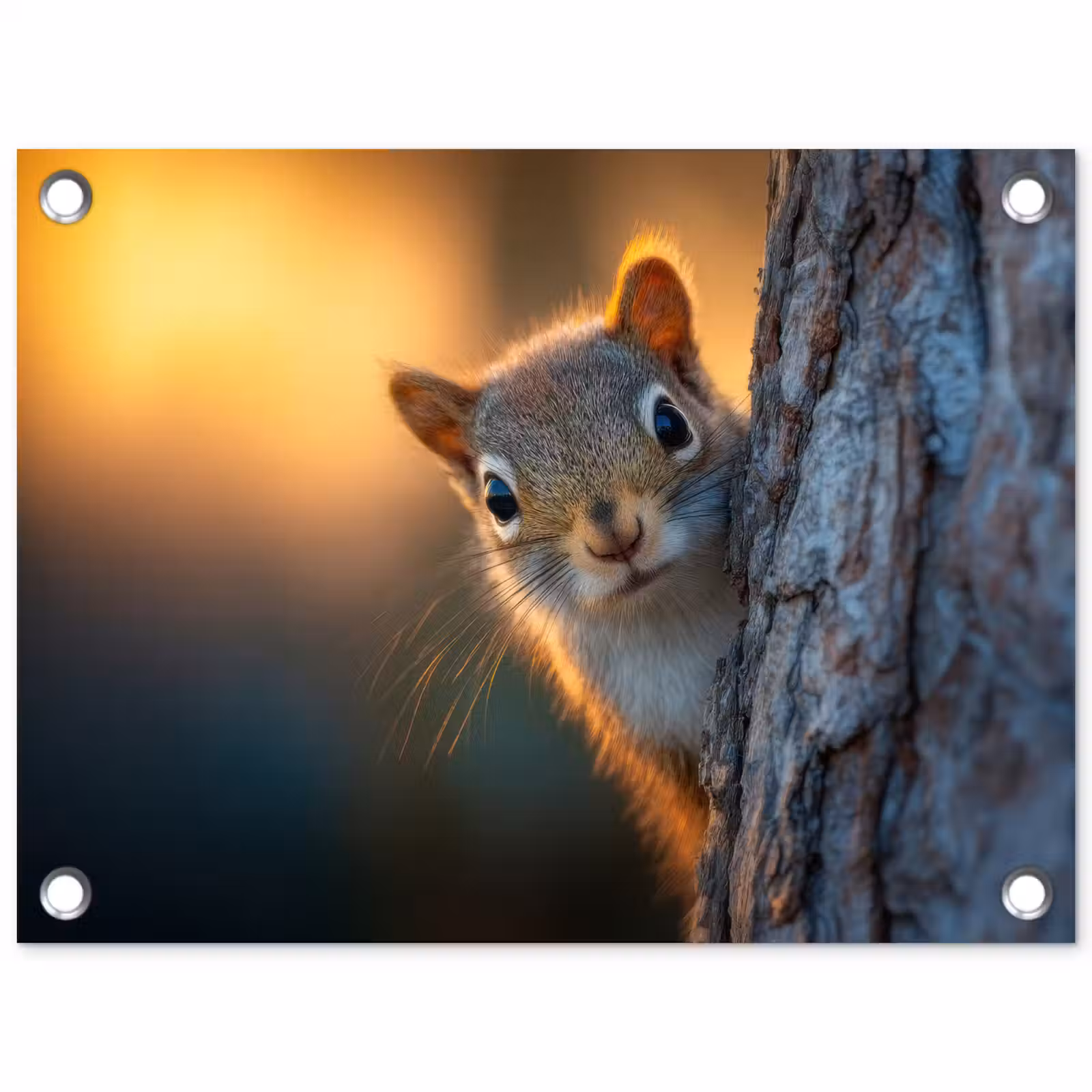 Tuinposter - Eekhoorn - Boomstam - Zonsondergang — 1
