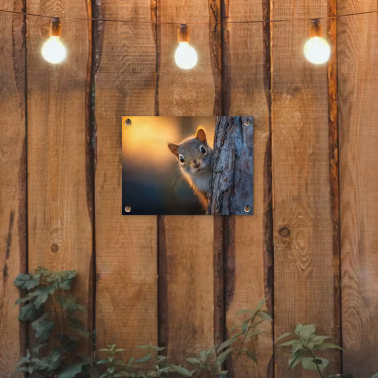 Tuinposter - Eekhoorn - Boomstam - Zonsondergang — 2