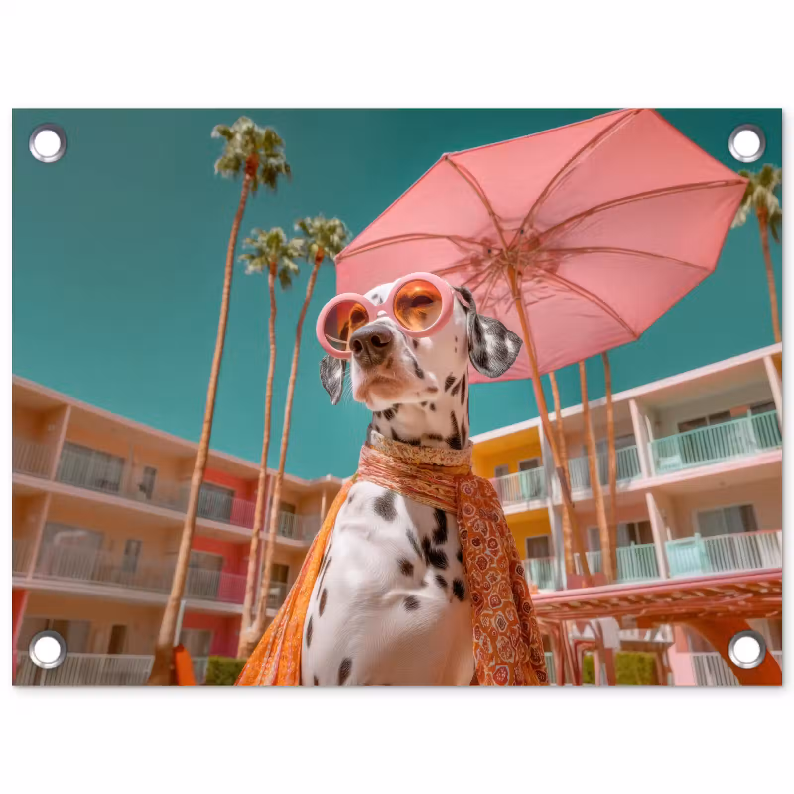Tuinposter - Dalmatiër - Zonnebril - Parasol - Roze — 1