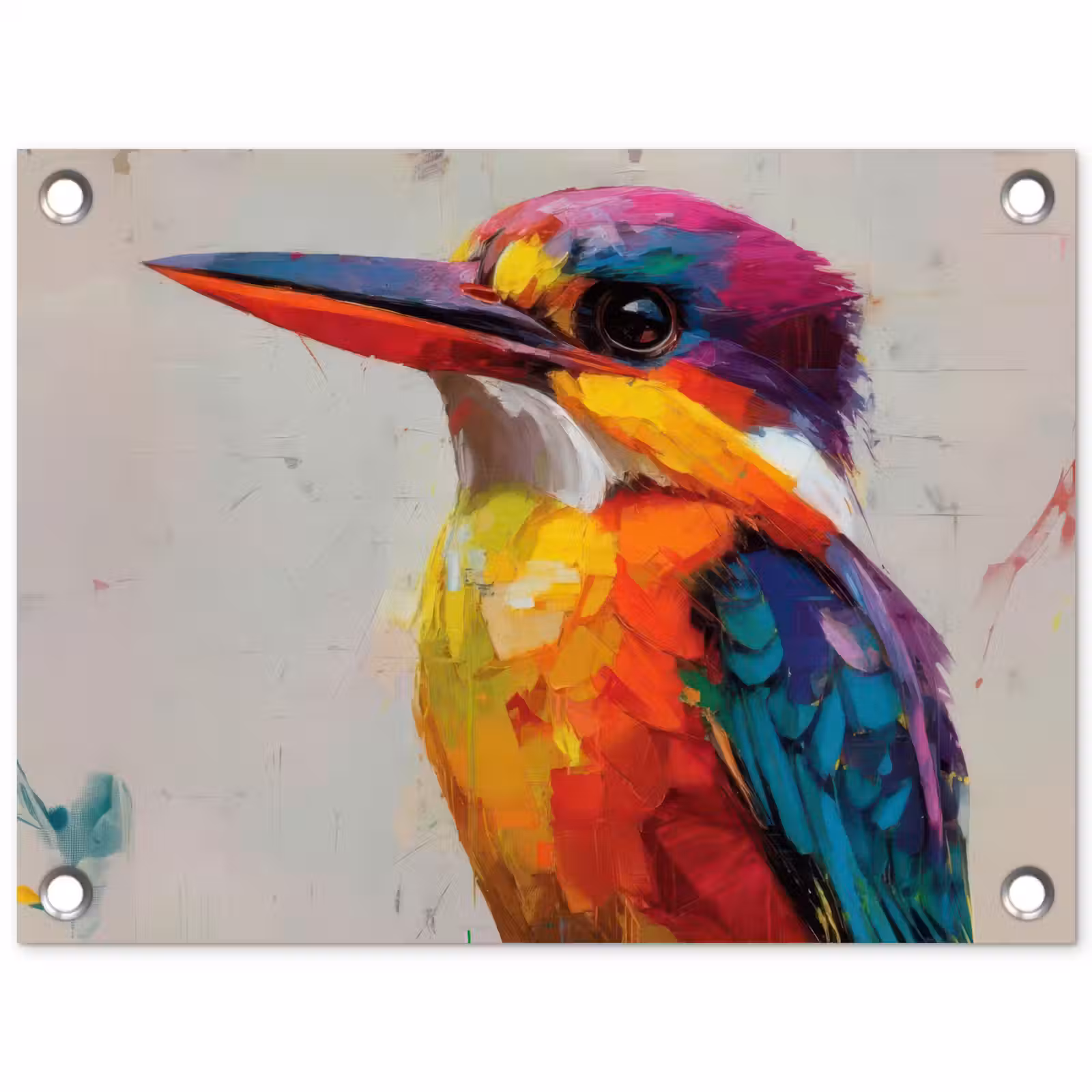 Tuinposter - Ijsvogel - Paars - Penseelstreken - Kleurrijk — 1