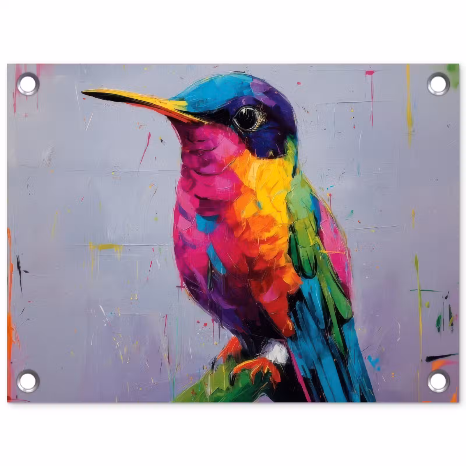 Tuinposter - Kolibrie - Vogel - Regenboogkleuren - Verfstreken — 1